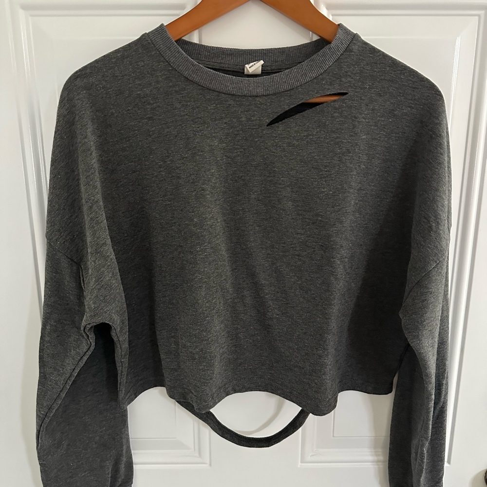 Gray Women's Cropped Long-Sleeved T-Shirt